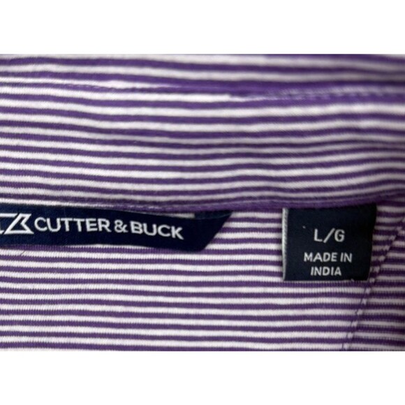 Cutter & Buck Pioneer Engineered Stripe Purple Button Front Golf Polo UPF 50+ L - Picture 6 of 14